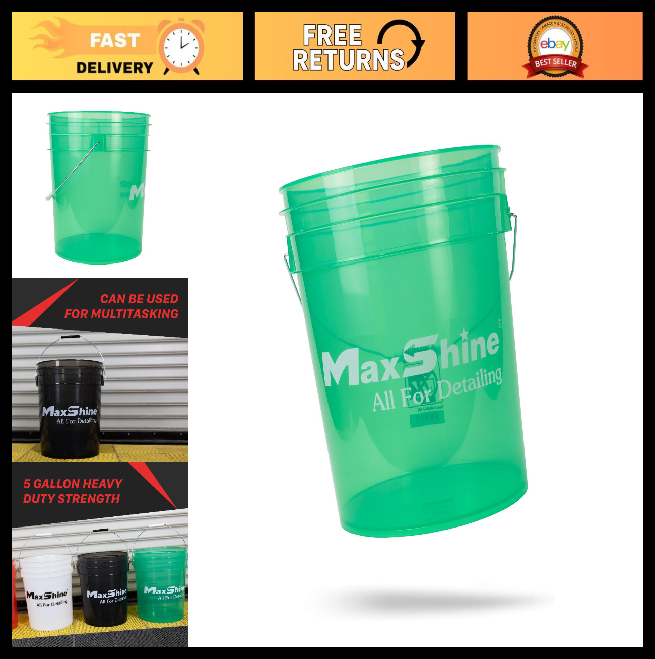 5 Gallon Car Wash Bucket – Scratch-Free Detailing, Garage Storage, Holds Soap &