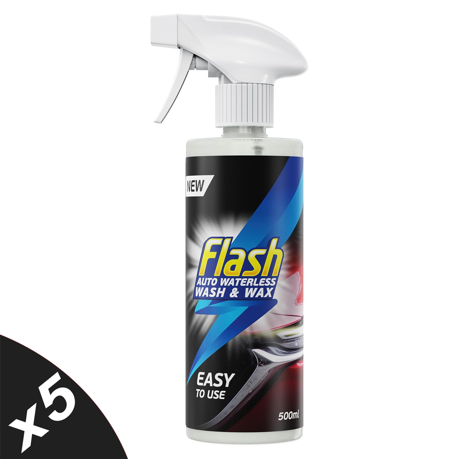 Flash Waterless Wash & Wax Quick & Effective Waterless Car Cleaner Spray 5x500ml
