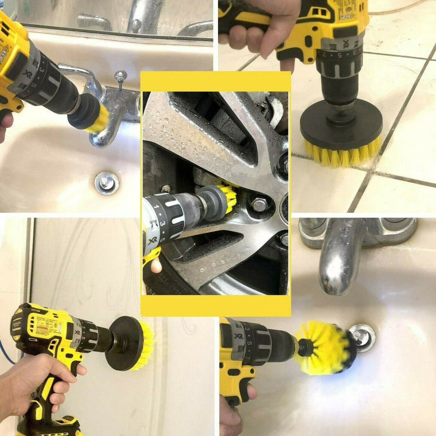 4pcs Home Drill Brush Attachment Power Scrubber Car Clean Kit Combo Scrub Basin