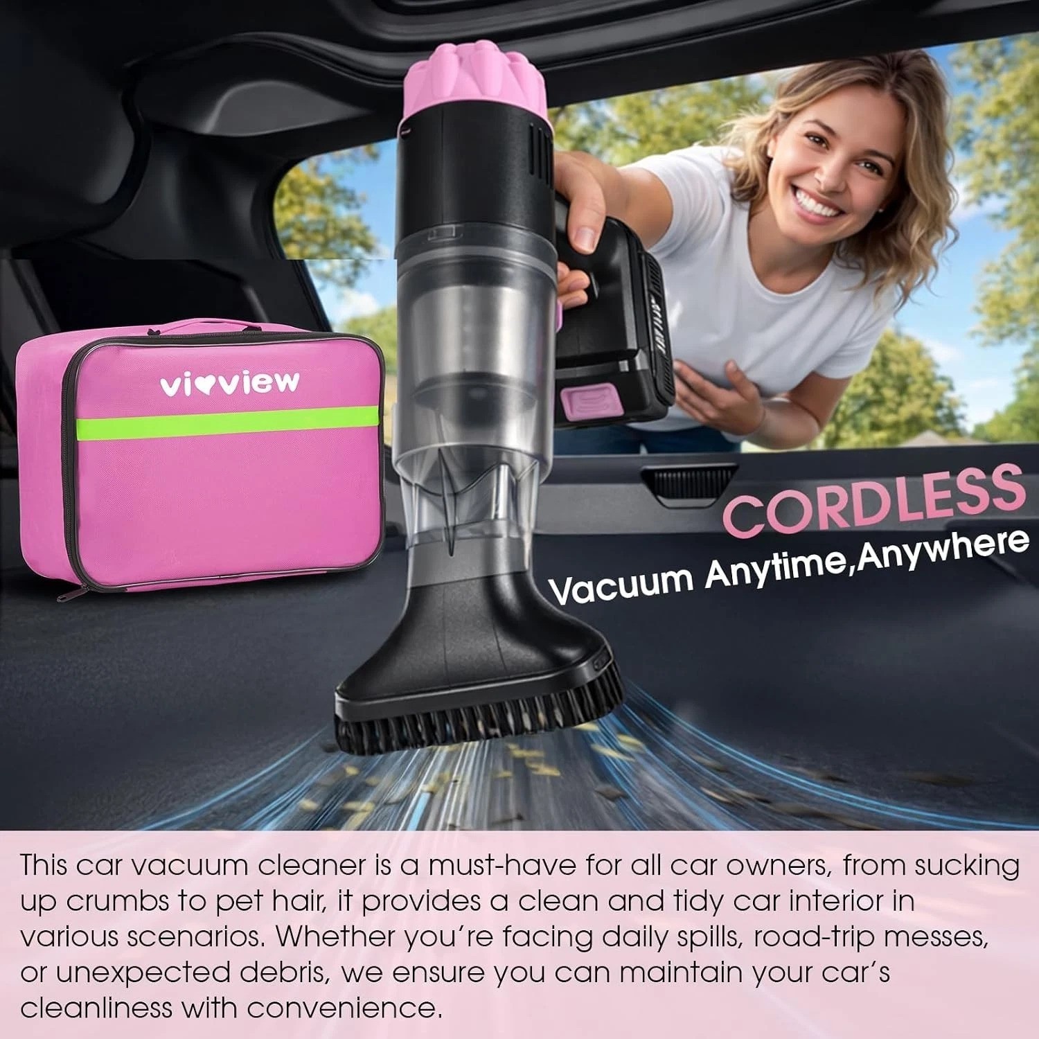25pcs Car Cleaning Kit, Pink Interior Detailing Kit with High Power Vacuum Po…