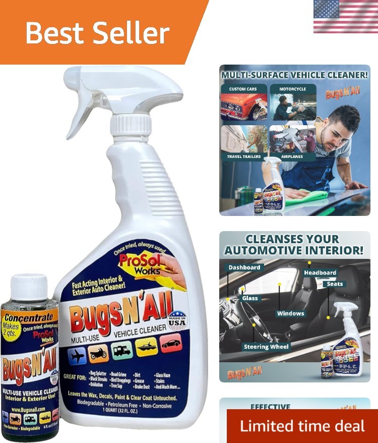 Bugs N’ All Non-Toxic Car Cleaner with Free 32 oz Spray Bottle – 4 Fl Oz
