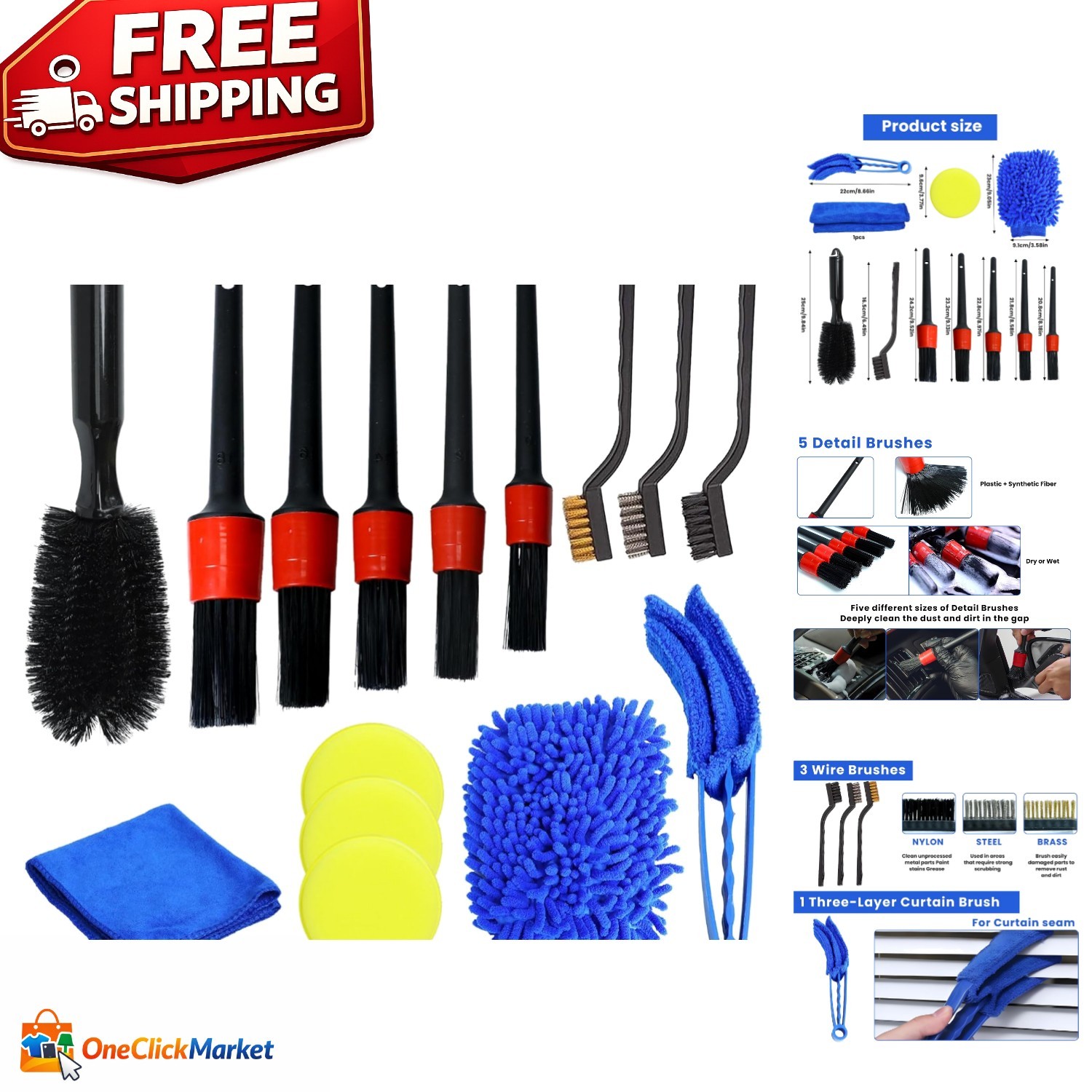 Complete 15 Pcs Auto Detailing Brush Set – Gentle, Effective Car Cleaning Tools