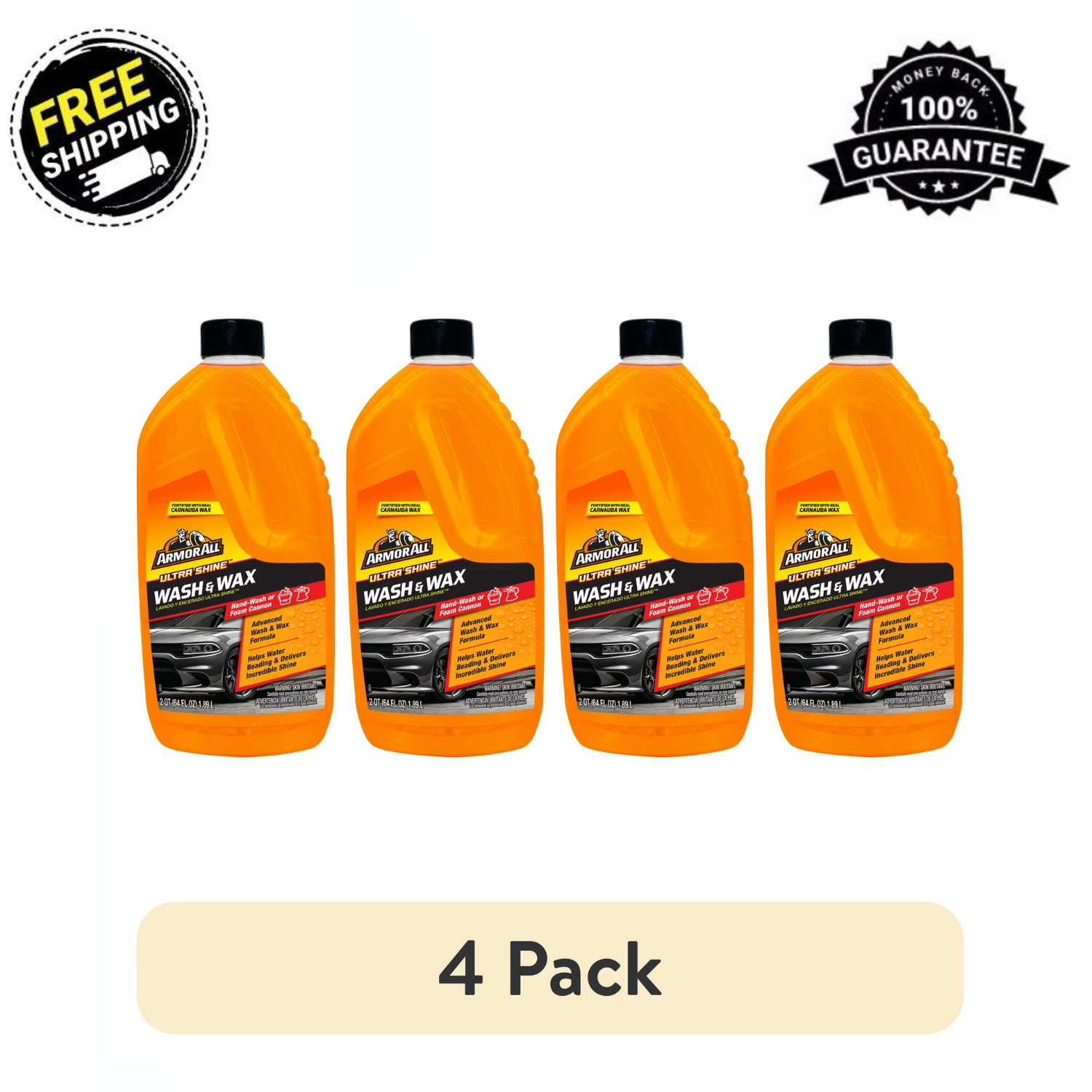 Armor All Ultra Shine Car Wash and Wax for Car Detailing, 64 fl oz Bottle​, 4 PK