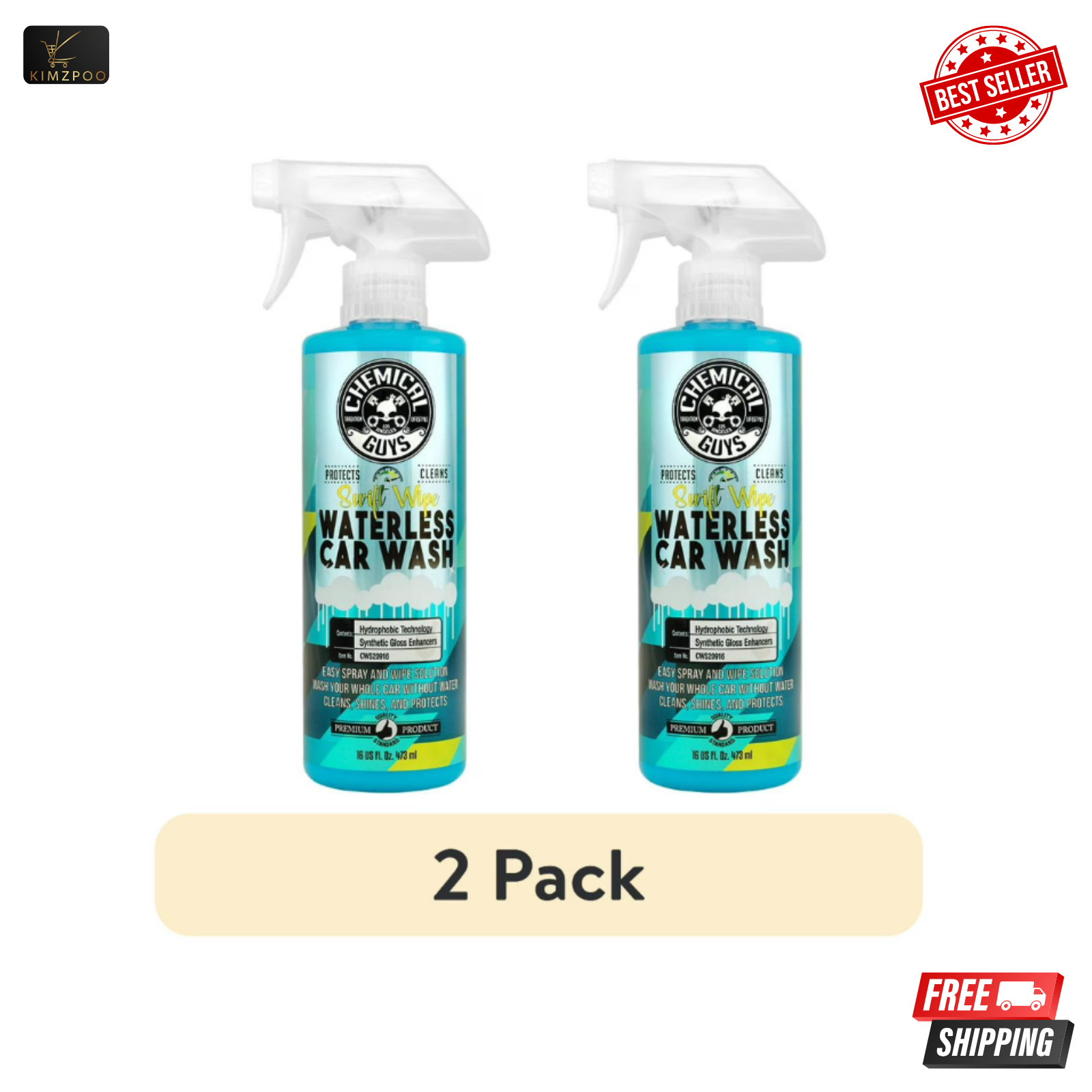 2-Pack Chemical Guys Swift Wipe Waterless Car Wash 16 oz, Quick Detailer Spray