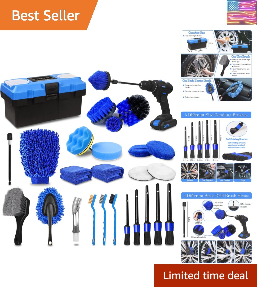 27Pcs Car Detailing Kit, Car Cleaning Kit, Car Detailing Brush Set, Drill Bru…