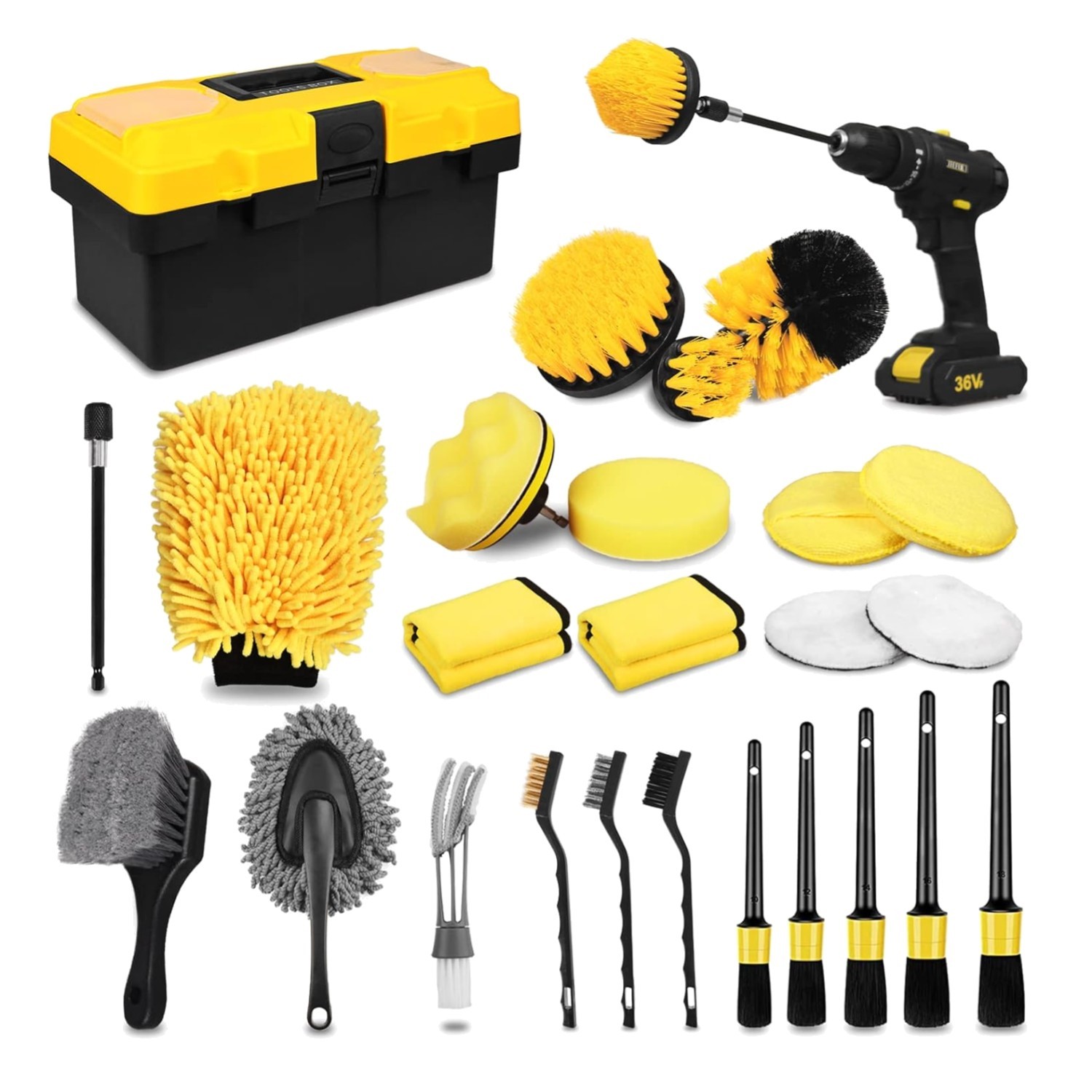 Comprehensive 27PCS Auto Detailing Kit – Drill Brushes and Accessories Included