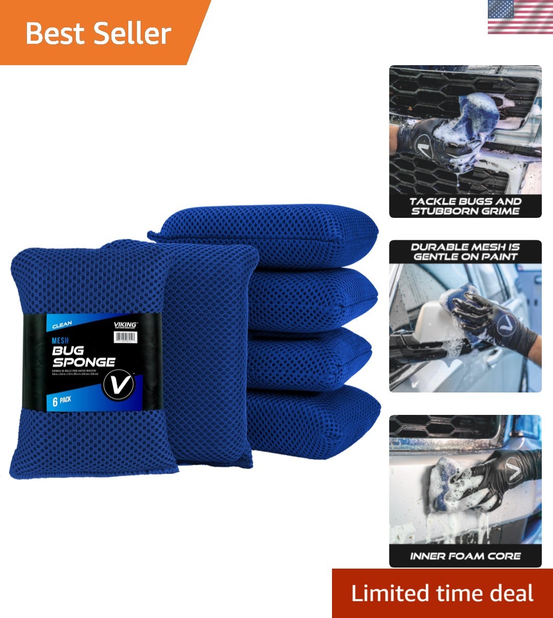 Mesh Bug Sponge, Bug and Tar Remover for Car, 6 Pack | Non-Scratch Reusable M…