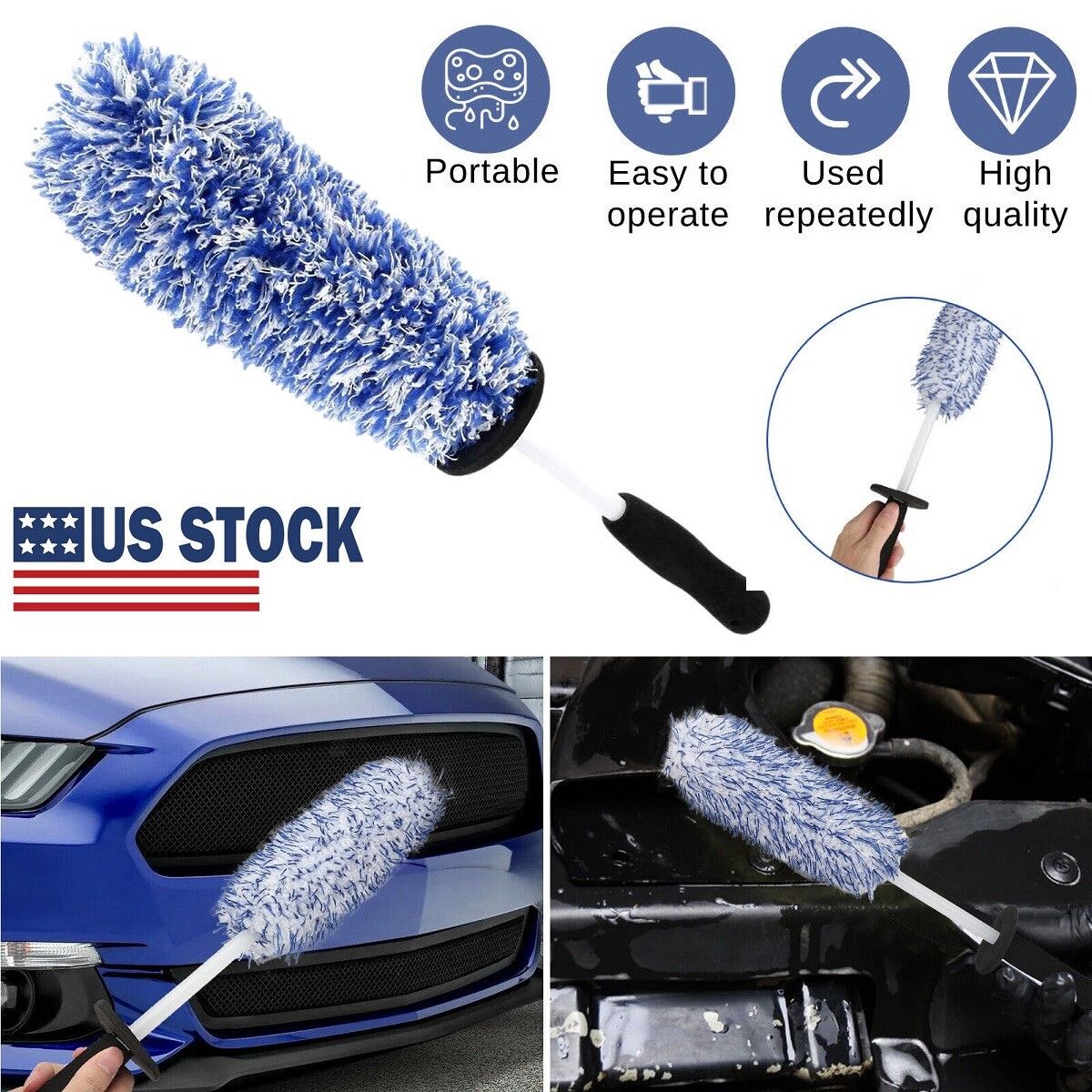 Car Wheel Brush Rims Tire Seat Engine Wash Cleaning Kit Auto Detailing Tool USA