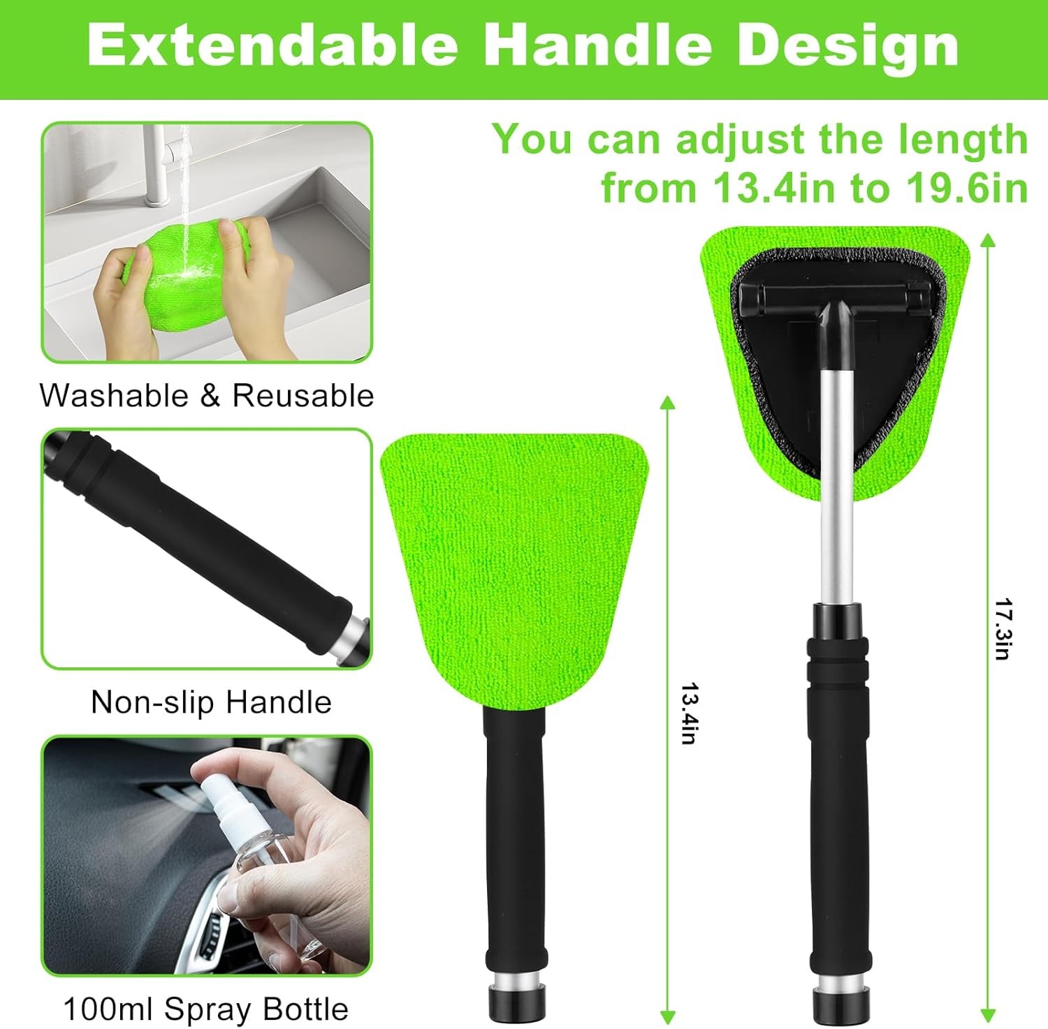 Green Windshield Cleaner Tool, 17Pcs Car Interior Cleaning Kit, Detailing Kit