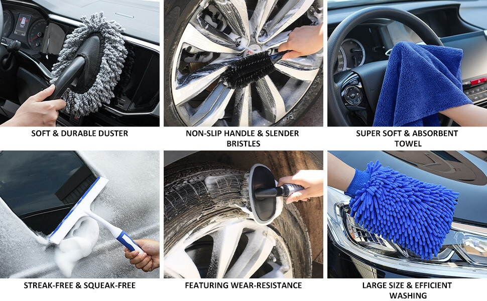 Car Wash Cleaning Kit Interior Exterior Auto Detailing Set Foam Gun Sprayer Tire