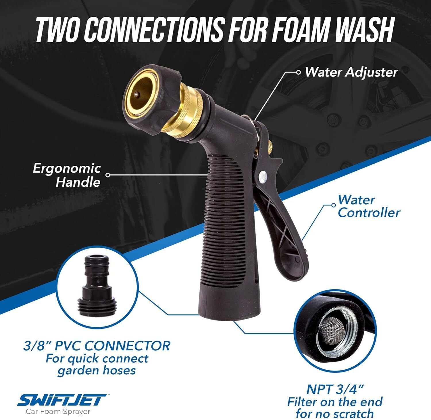 “SwiftJet Foam Gun & Wash Mitt – Car Wash Kit for Garden Hose – Orange Blaster”