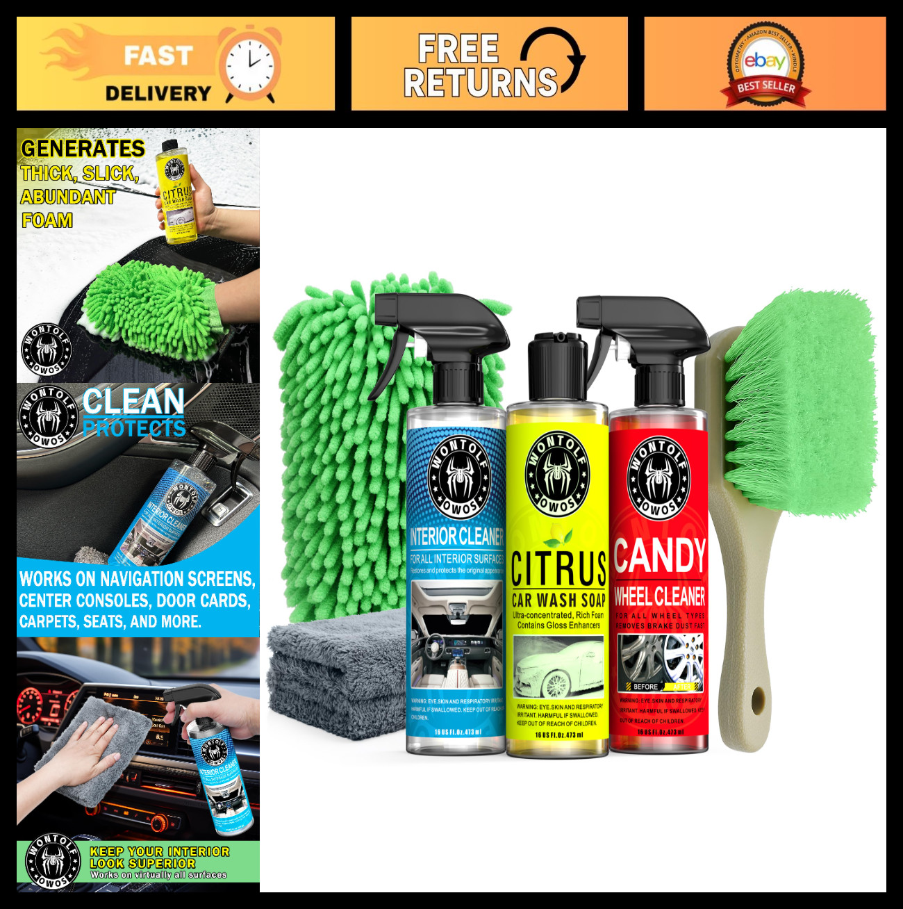 Complete Car Wash Cleaning Kit – Interior Detailing, Soap, Wheel Cleaner & Brush
