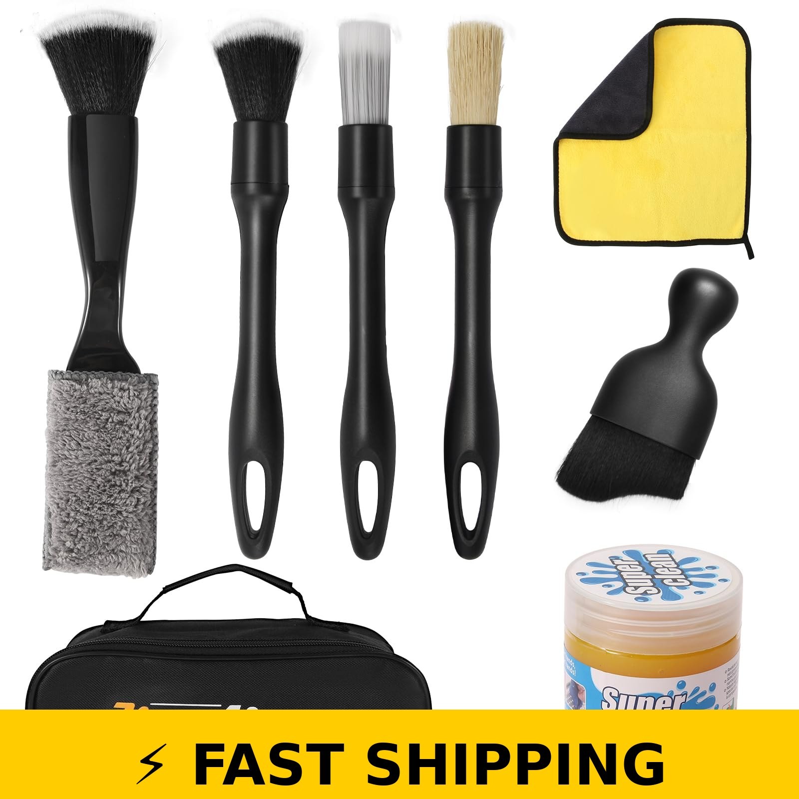 Qocuzax 8-Piece Car Detailing Kit – 160g Gel, Brushes, Towel & Bag