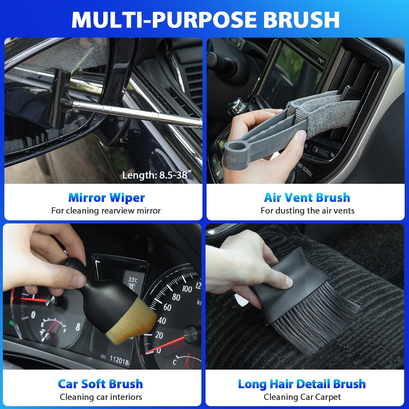 Car Cleaning Kit 31Pcs Detailing Brush Handheld Vacuum Gray XIN W6201 THINKWORK