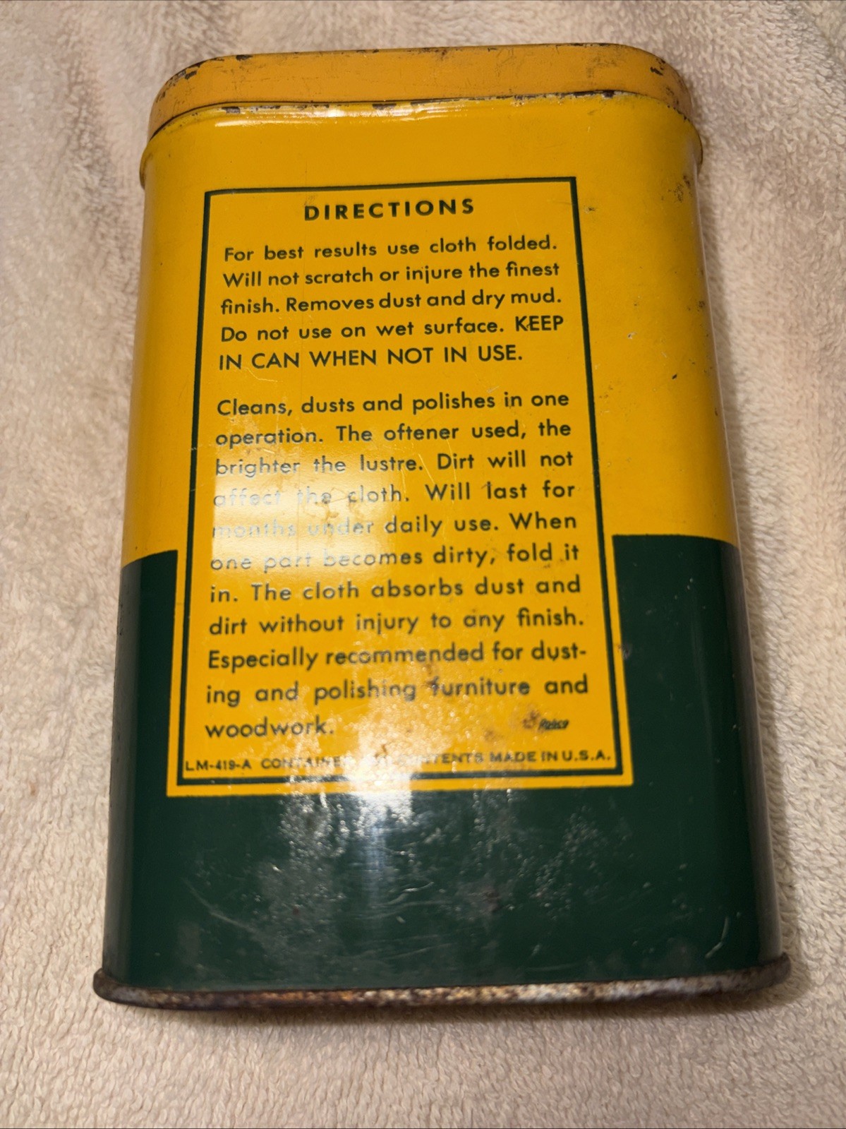 Vintage Car Care Chemical Wax Treated Dusting Cloth & Tin