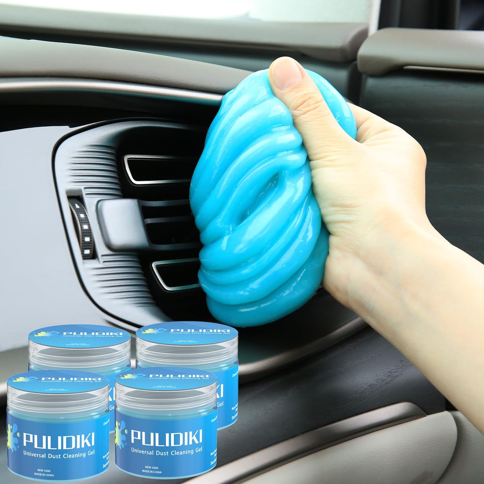 PULIDIKI Car Cleaning Gel Clean Putty, 4 Pack Blue 4 Jars (640g total),