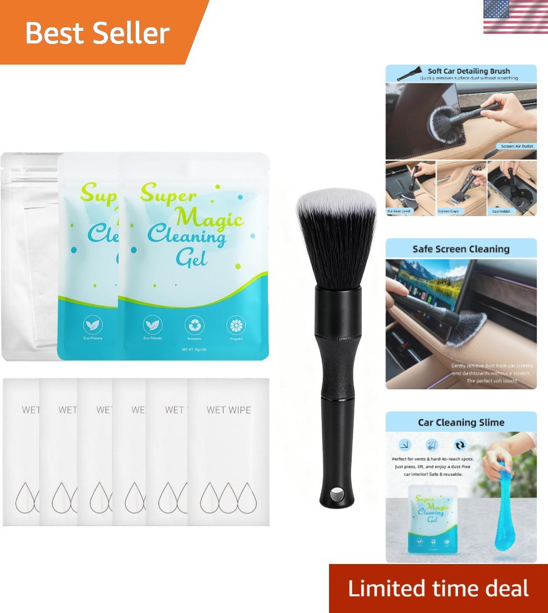 Ultimate Car Detailing Cleaning Set: Microfiber Wipes, Gels & Brushes Included