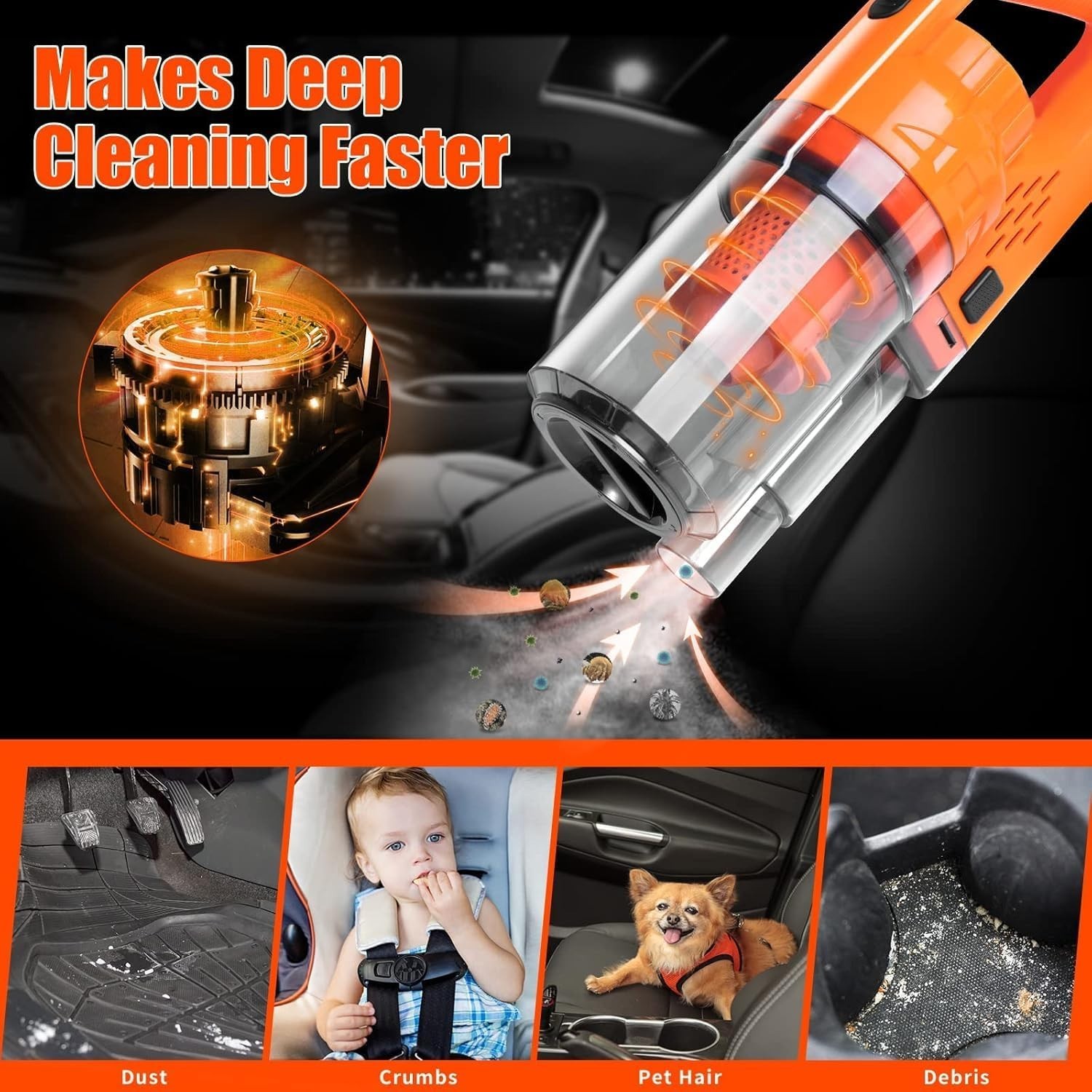 High-Power 17PCS Car Cleaning Kit – Handheld Vacuum & Detail Tools Included