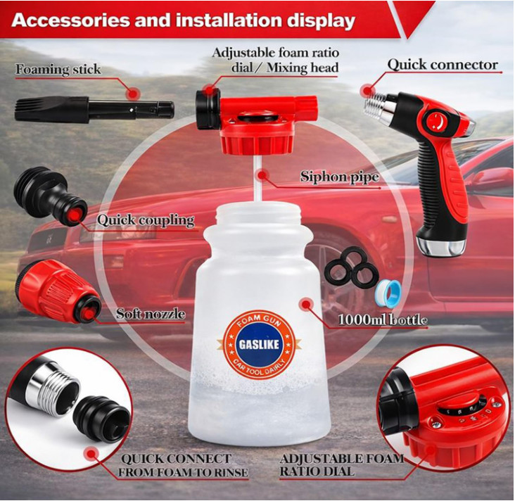 Car Wash Detailing Kit with Foam Gun Cleaning Set Brush Long Handle for Cleaning