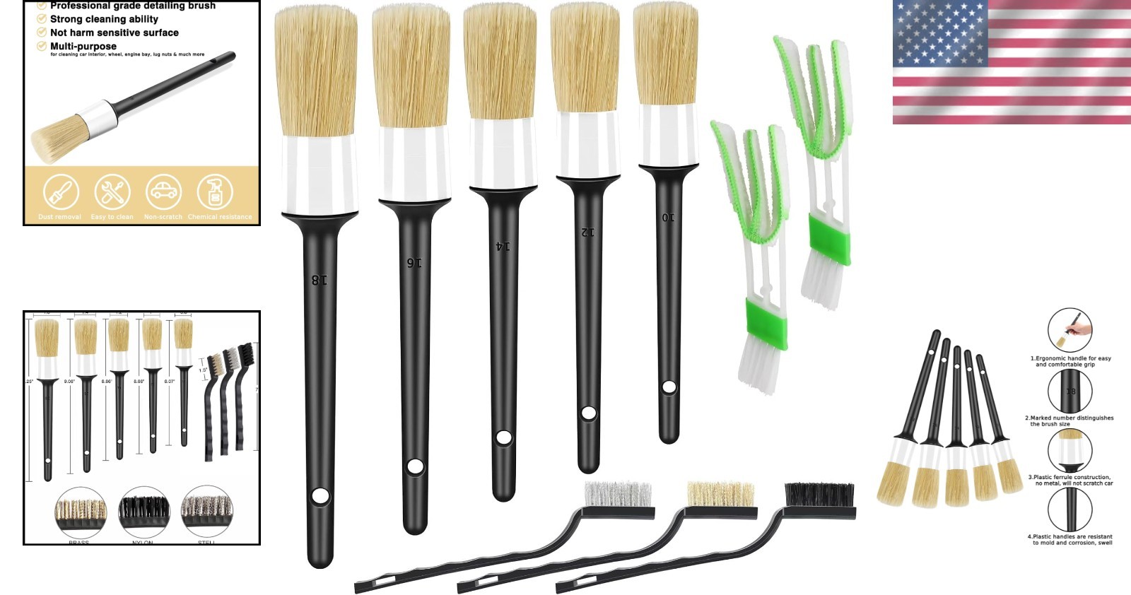 Car Detailing Kit 10pcs Includes Soft & Wire Brushes for Interior Exterior Cl…