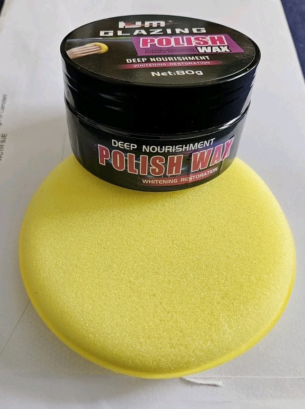 Polish wax+sponge for leather, & plastic. Restores Shine To Interior Exteriors.