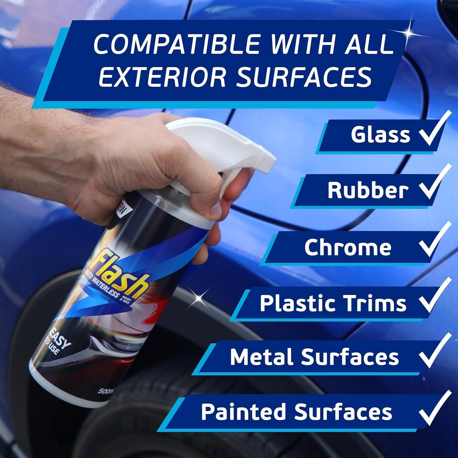 Flash Waterless Wash & Wax Quick & Effective Waterless Car Cleaner Spray 5x500ml