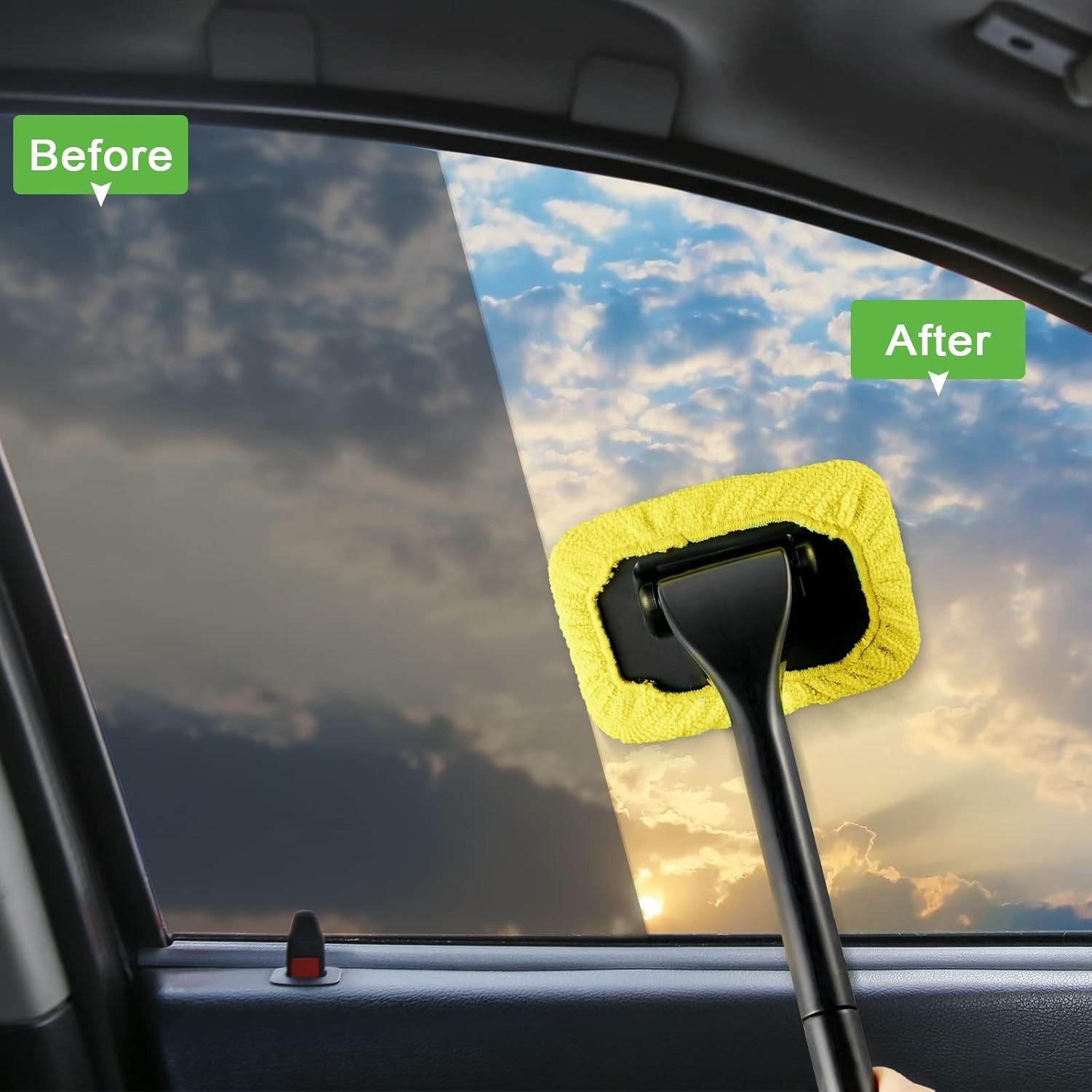 Car Windshield Cleaner Tool Kit 2 Set Window Cleaning Wand Microfiber Pads Kit