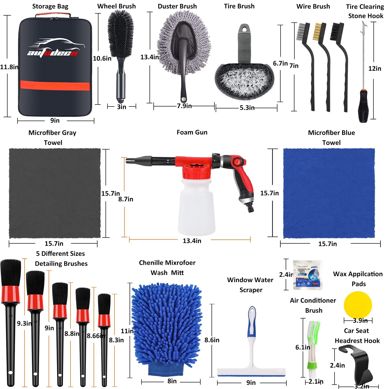 33Pcs Car Wash Detailing Kit Cleaning Kits with Foam Gun Sprayer Brush Large …