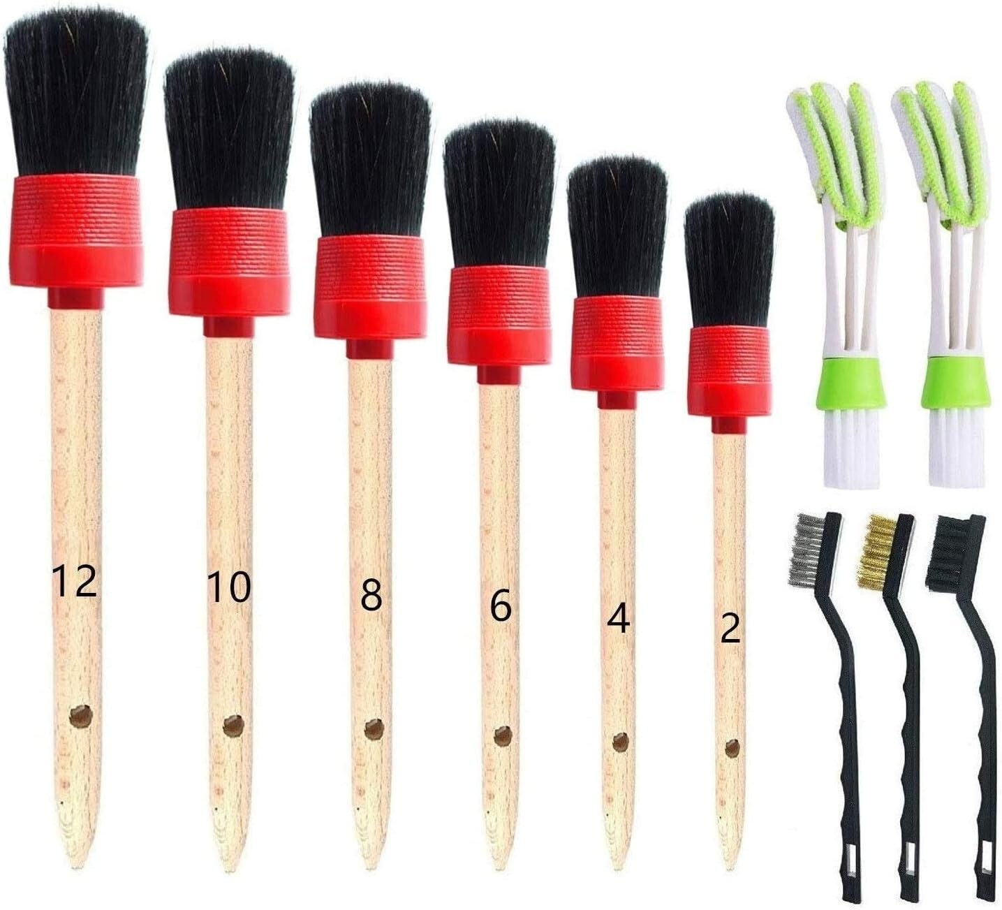 11 Pcs Red Auto Detailing Brush Set ,Car Air Conditioner Cleaning Wire Brush Kit