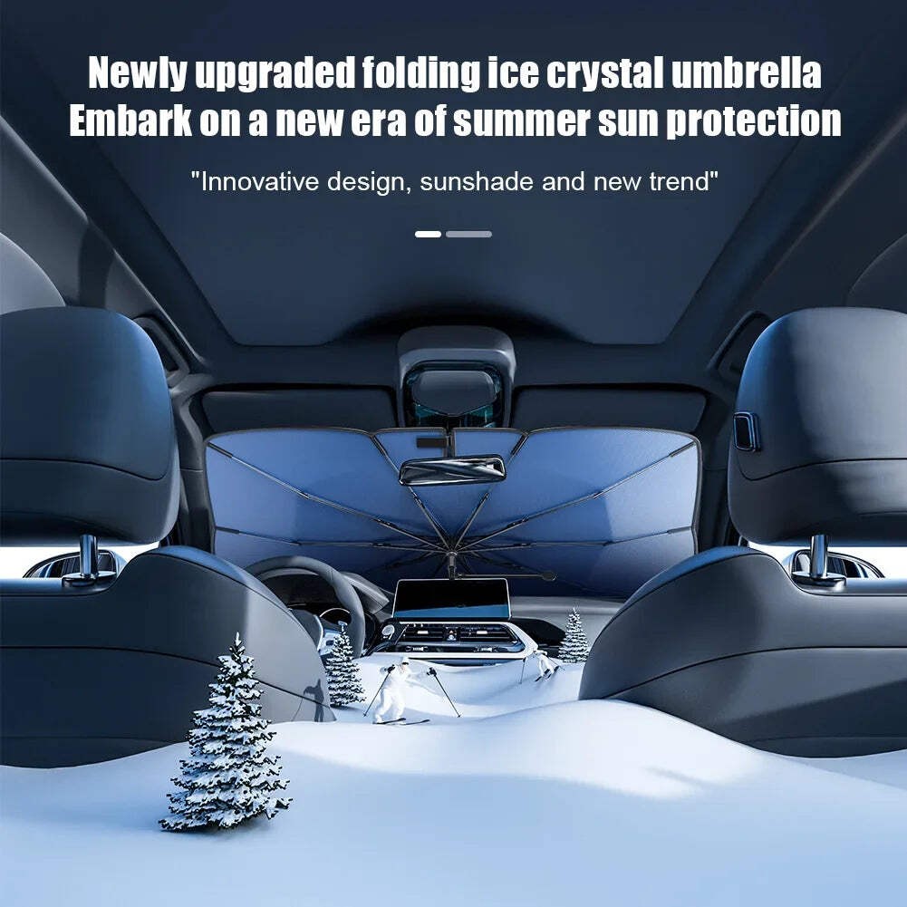 Car Sunshade Windshield Umbrella with 360°Rotation Bendable Handle Front Window