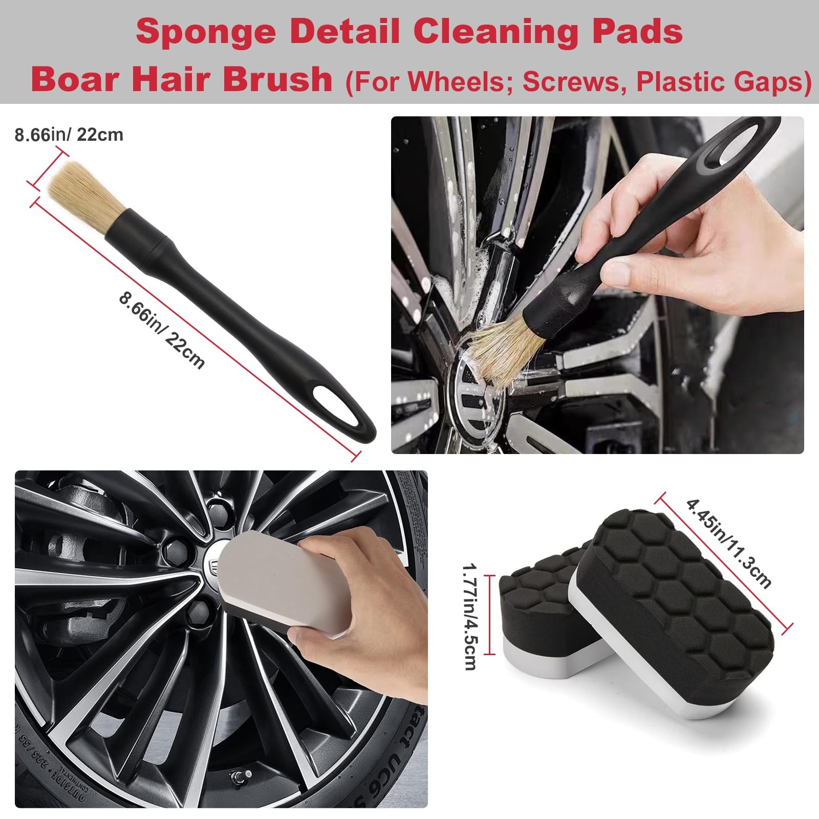 8PCS Wheel & Tire Cleaning Kit with Flexible Rim Brush and Storage Bag