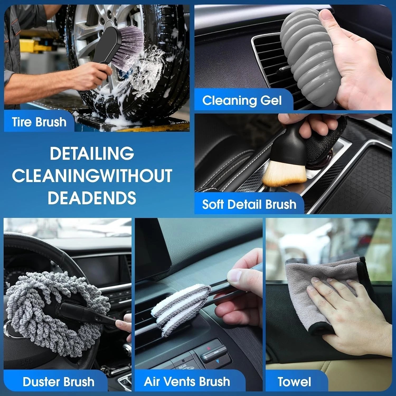 26pcs Car Cleaning Kit, Gray Interior Detailing Kit with High Power Vacuum Po…