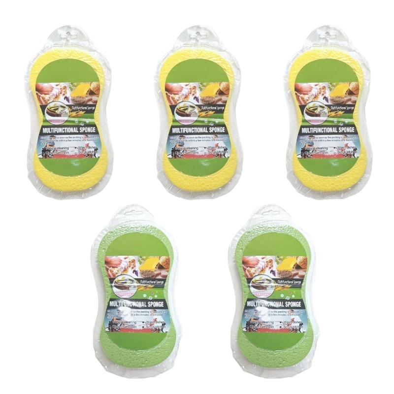 Car Wash Sponge Set, 5 Piece Contoured Grip Porous Sponges for Car Exterior Care