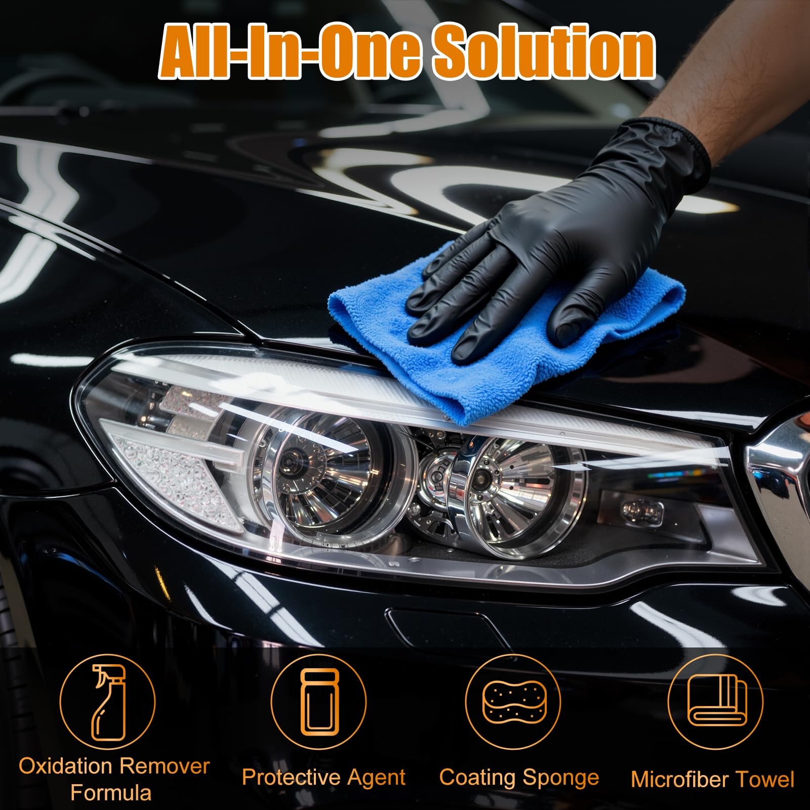 Automotive Headlight Restoration Kit Headlamp Refurbishing Fluid Set Tools