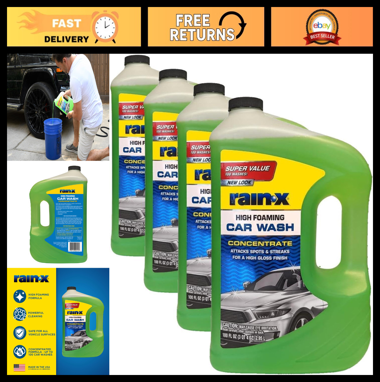 High-Foaming Car Wash – 100 fl oz, Concentrated Formula for Deep Cleaning, Pack