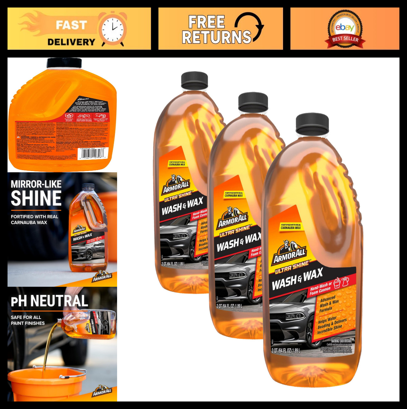 Ultra Shine Car Wash & Wax – 64 Fl Oz, Cleaning Fluid for Cars, Trucks, Motorcyc