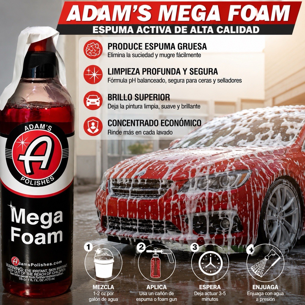 Adam’s Mega Foam 16oz – pH Neutral Car Soap For Car Washing, Concentated For …