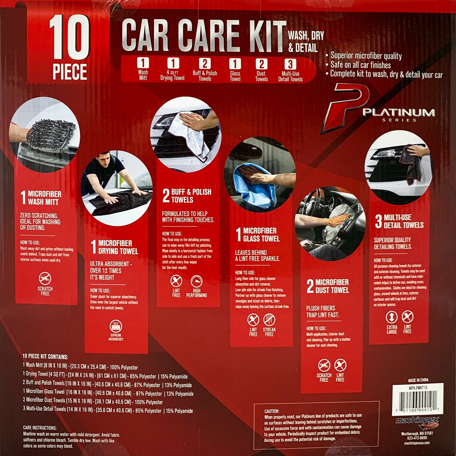 Platinum Series 10 Piece, Microfiber Car Care Kit, Wash, Dry & Detail