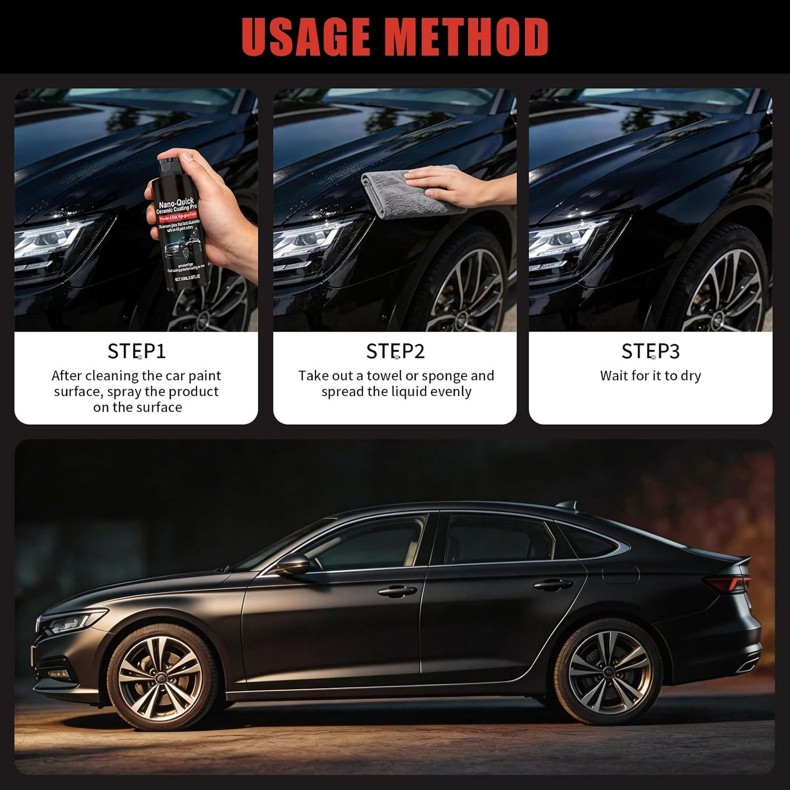 Ceramic Coating Spray 2 Pieces Nano Quick Car Detailing Dust Proof Glass Luster
