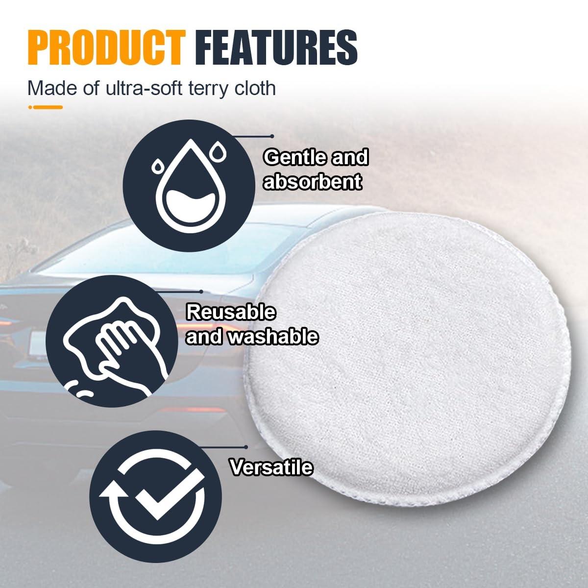 Tuxihapp Car Microfiber Wax Applicator Pad, Soft Auto Buffing & 4PCS, White