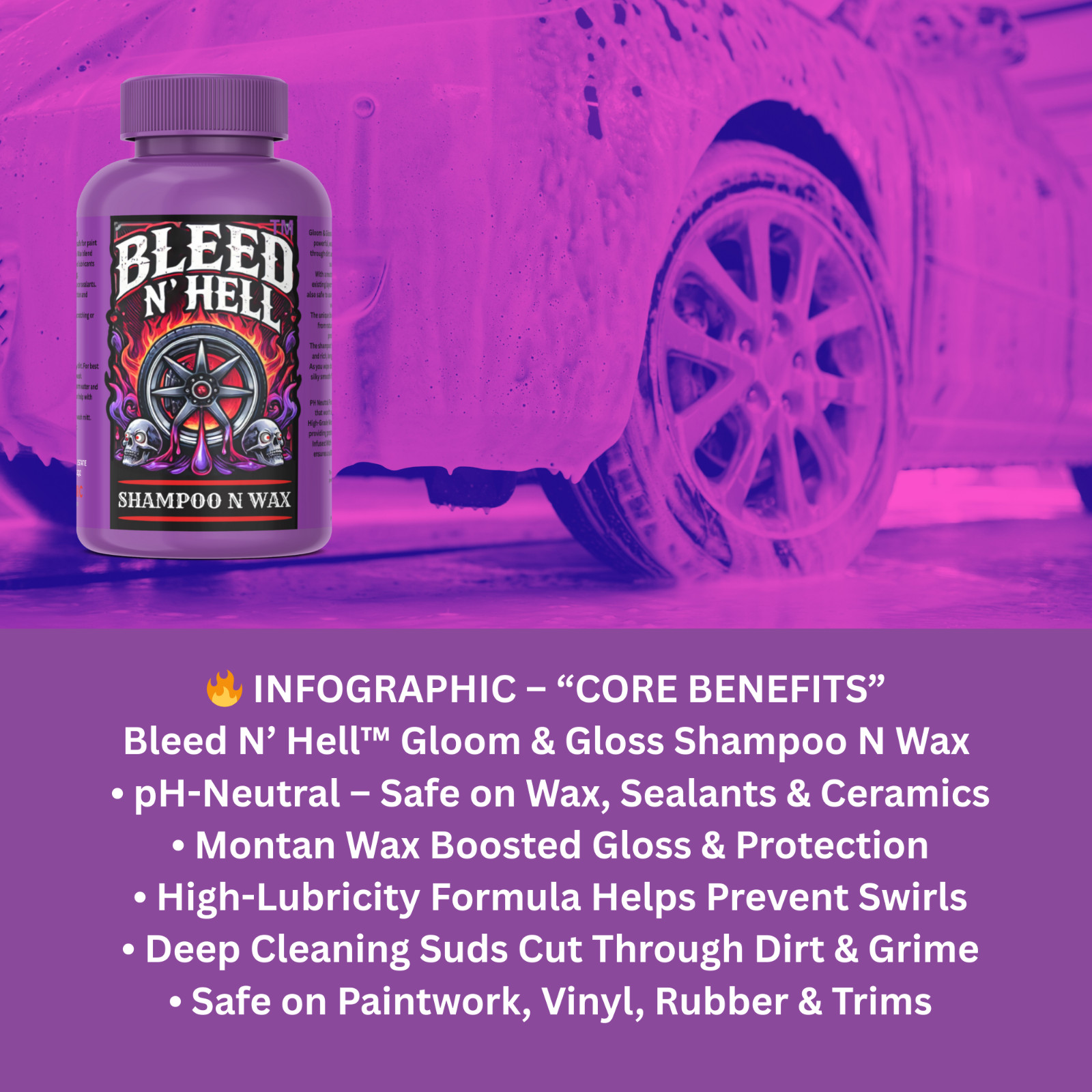 Bleed N Hell™ Shampoo N Wax pH Neutral Montan Wax Car Shampoo Scratch Free Shine