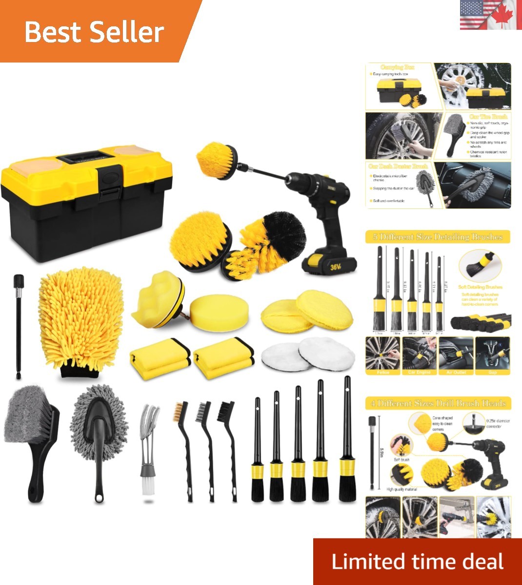 Ultimate 27-Pcs Car Wash Kit: Drill Brushes, Towels & More for Spotless Cleaning