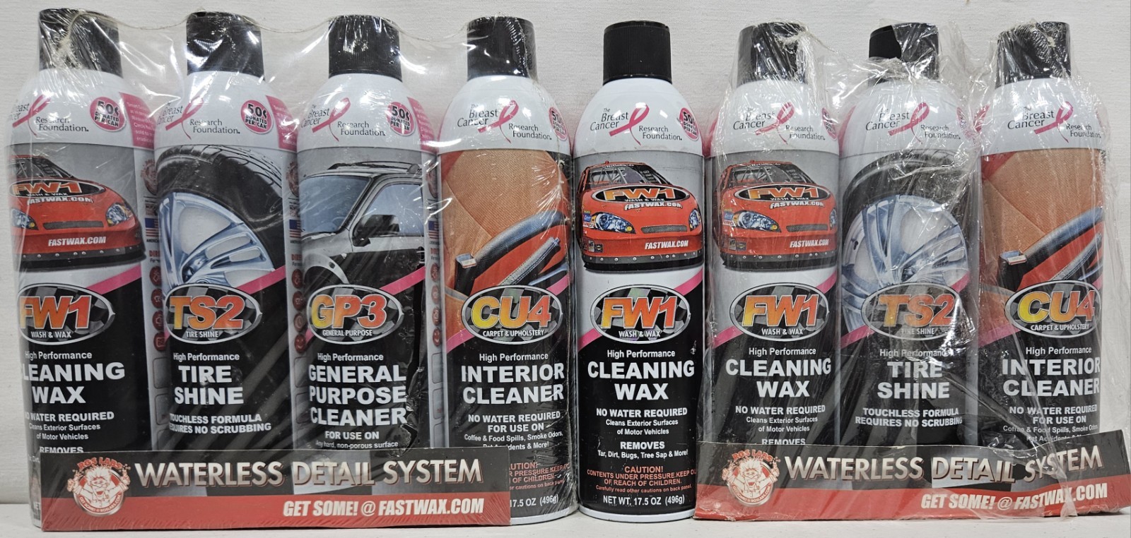 Fast Wax Waterless Detail System FW1 TS2 GP3 CU4 Wash Wax Tire Shine -8 Cans-NEW