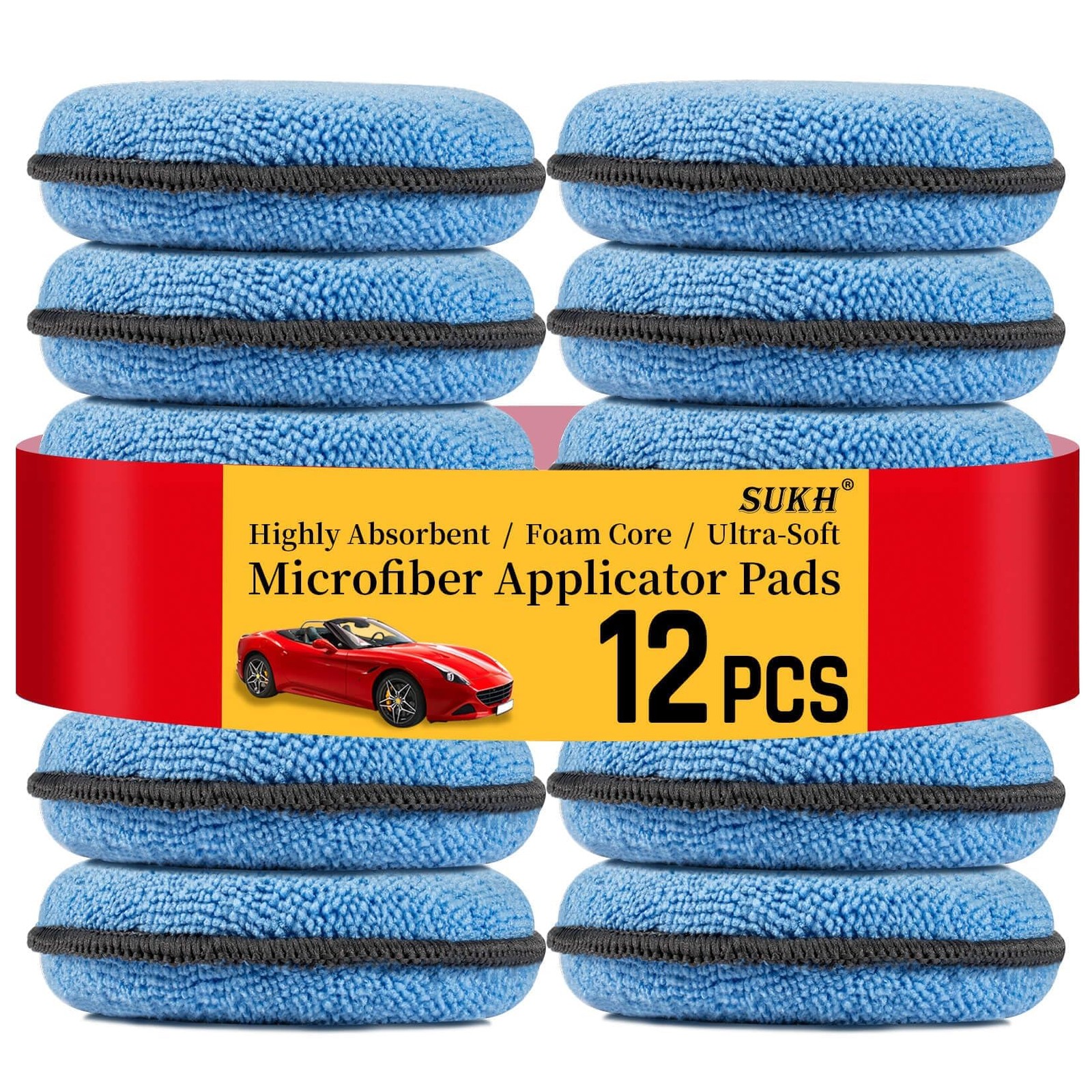 Sukh 12 Pack Microfiber Applicator Pads – 4.72 Inch Car Wax 12pcs, Blue
