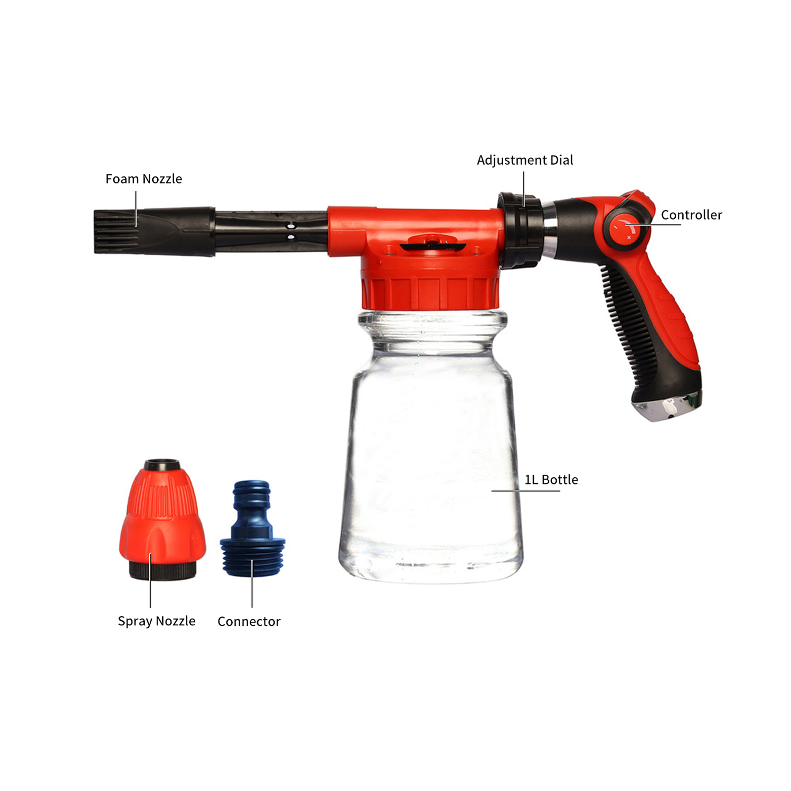 Car Wash Foam with 1L Transparent Bottle Nozzle Connector Foam Y9P9
