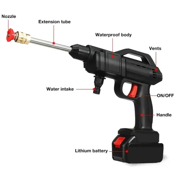 Portable Cordless Electric High Pressure Water Spray Gun Car Washer Cleaner Tool