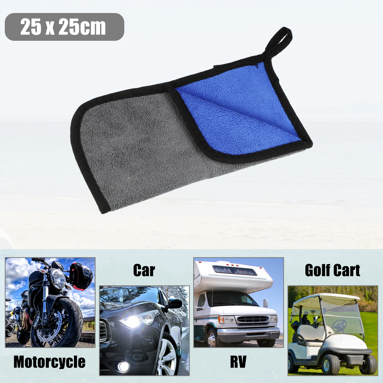 6pcs Microfibre Car Drying Towel 9.84″x9.84″ Extra Large 500 GSM Gray Blue