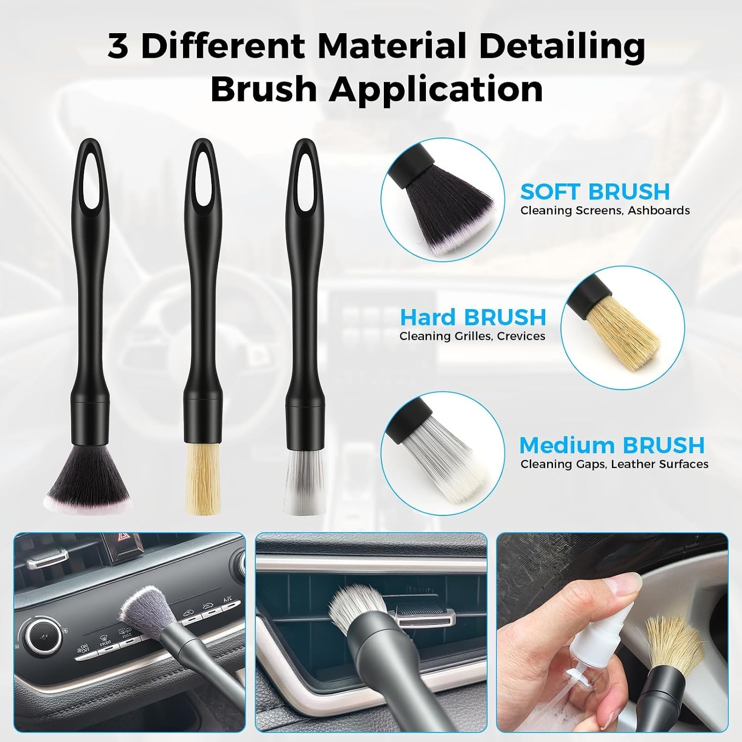 Portable 17-Piece Car Cleaning Kit with Microfiber Pads & Detailing Brushes