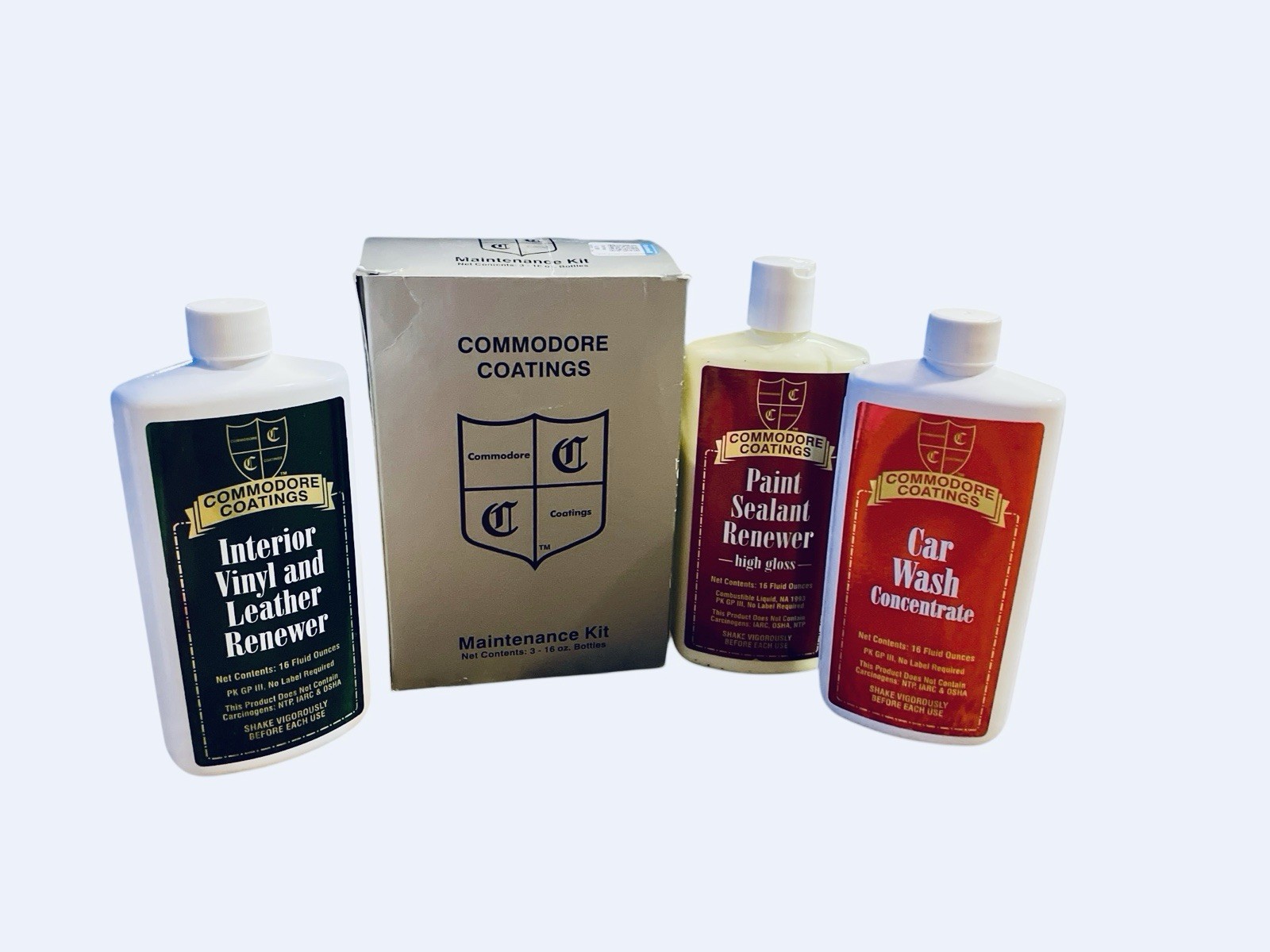 3 Pc SET Commodore Coating Maintenence Kit Car Wash Concentrate Interior Renewer