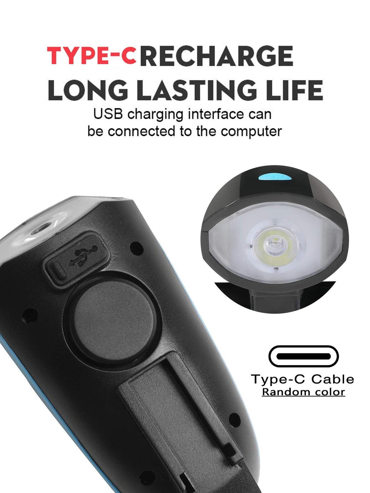 Bicycle LED Head Light with Horn Speaker 3 Modes Front remote